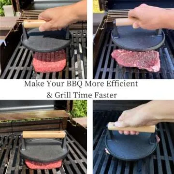 Evelots Cast Iron Burger Press - Heavy Duty Pre-Seasoned Burger Smasher for Grill - Weighted Press f...