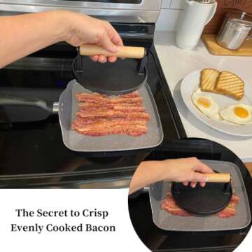 Evelots Cast Iron Burger Press - Heavy Duty Pre-Seasoned Burger Smasher for Grill - Weighted Press for Meat, Grilled Cheese, Panini - Cook Evenly & Faster - Round Wood Handle