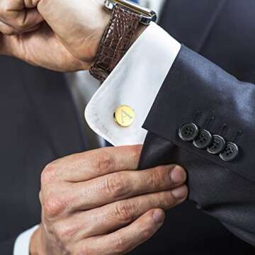 Initial cufflinks and tie clip Black Gold personalized cufflinks for men set Letter A-Z for Father's Day Best Man Groom Wedding Gift (W)