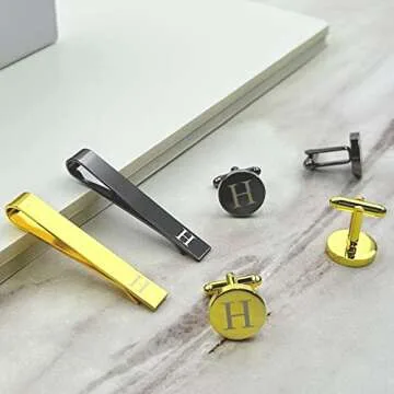 Personalized Initial Cufflinks Tie Clip Set for Men