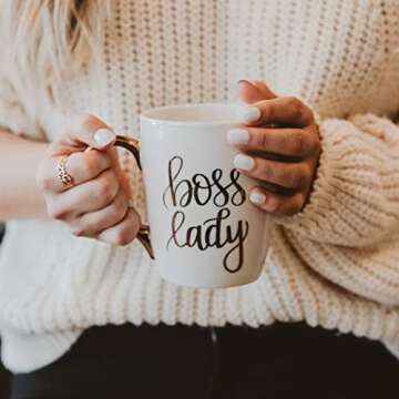 Sweet Water Decor Boss Lady Coffee Mug | 16oz Mug with Gold Handle | Inspirational Gifts for Women | Embellished with Real Gold