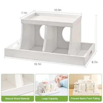 Busidhji Diaper Caddy Organizer, Changing Table Organizer, Wooden Diaper Organizer for Nursery, Baby Diaper Storage Organizer with Removable Dividers (White, Rectangular Size)