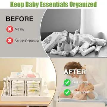 Busidhji Diaper Caddy Organizer, Changing Table Organizer, Wooden Diaper Organizer for Nursery, Baby Diaper Storage Organizer with Removable Dividers (White, Rectangular Size)