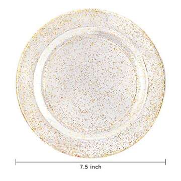 Liacere 100Pieces Gold Plastic Plates-Disposable Gold Glitter Appetizer Plates-7.5inch Premium Plastic Salad/Dessert Plates for Wedding & Parties & Thanksgiving
