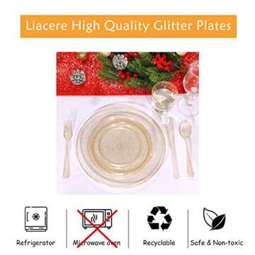 Liacere 100Pieces Gold Plastic Plates-Disposable Gold Glitter Appetizer Plates-7.5inch Premium Plastic Salad/Dessert Plates for Wedding & Parties & Thanksgiving