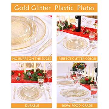 Liacere 100Pieces Gold Plastic Plates-Disposable Gold Glitter Appetizer Plates-7.5inch Premium Plastic Salad/Dessert Plates for Wedding & Parties & Thanksgiving