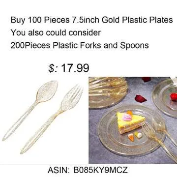 Liacere 100Pieces Gold Plastic Plates-Disposable Gold Glitter Appetizer Plates-7.5inch Premium Plastic Salad/Dessert Plates for Wedding & Parties & Thanksgiving