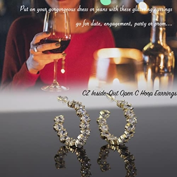 Elegant CZ Hoop Earrings for Women - 14k Gold Plated