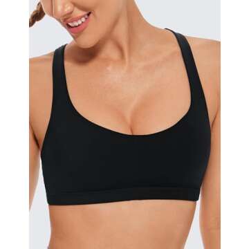 CRZ YOGA Women's Light Support Strappy Sports Bra - Low Cut Wirefree Padded Yoga Cami Criss Cross Ba...