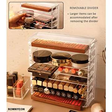 ROWNYEON Acrylic Makeup Organizer Compact Makeup Palette Organizer 8 Spaces Eyeshadow Pallet Makeup Organizer Holder For Vanity Clear Cosmetics Makeup Drawer Organizer With Removable Dividers