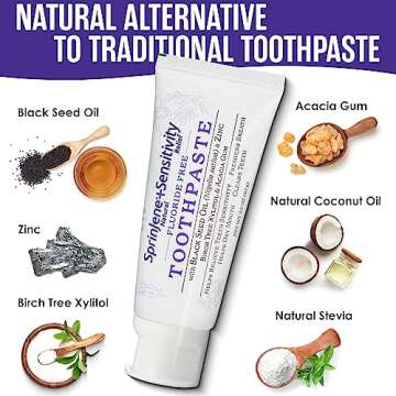SprinJene Fluoride Free Toothpaste for Sensitive Teeth & Gum Fresh Breath Helps Dry Mouth Natural Non Fluoride Toothpaste for Adult SLS Free, Toxic Preservative Free with Black Seed Oil & Zinc 4 Pack