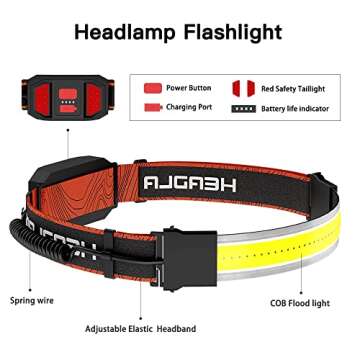 GETOVIN Headlamp Rechargeable, 2-Pack Head Lamp Flashlight Broad Beam USB LED Headlight with Red Safety Taillight Ultra Bright Hard Hat Light Waterproof,Outdoor Camping,Running