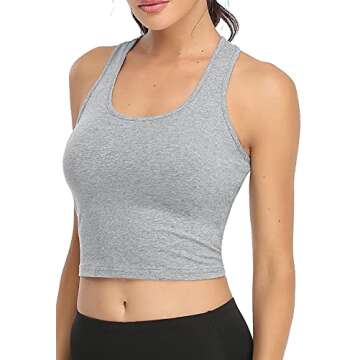 Porvike Sports Crop Tank Tops for Women Cropped Athletic Yoga Tops Racerback Running Tanks Cotton Workout Shirts Sleeveless Undershirts Exercise Gym Clothes 3 Pack Black White Grey M
