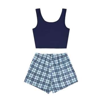 SOLY HUX Women's Pajama Sets 2 Piece Lounge Sets Button Tank Top and Plaid Shorts Sleepwear Mint Blu...
