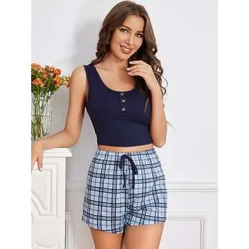 SOLY HUX Cozy Women's Lounge Set with Plaid Shorts