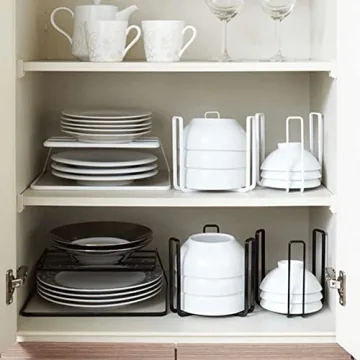 2PCS Dinnerware Bowl Plate Holder ,Bowl Holders Organizer Fit for 6.5 Inches Diameters Bowl, Metal Bowl Storage Dying Display Rack for Kitchen Drawer, Countertop, Cabinet, Shelf, Cupboard(White）