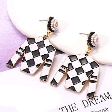 Glitter Earrings Cute Derby Riding Suit Dangle Earrings Western Jersey Silk Drop Earrings for Women Fun Horse Racing Fan Jewelry Accessories Gift