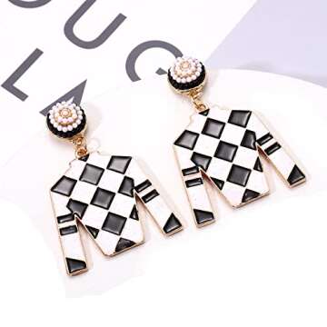Glitter Earrings Cute Derby Riding Suit Dangle Earrings Western Jersey Silk Drop Earrings for Women Fun Horse Racing Fan Jewelry Accessories Gift