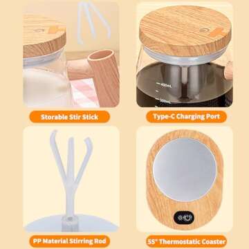 FOVNOT Self Stirring Coffee Mug, 400ML Chargeable Self Stirring Mug Electric High Speed Mixing Cup With 55° Thermostatic Coaster Electric Mixing Cup Suitable for Coffee/Milk/Hot Chocolate