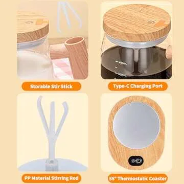 FOVNOT Self Stirring Coffee Mug, 400ML Chargeable Self Stirring Mug Electric High Speed Mixing Cup With 55° Thermostatic Coaster Electric Mixing Cup Suitable for Coffee/Milk/Hot Chocolate