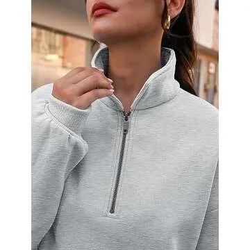 Trendy Queen Womens Zip Up Hoodies Oversized Sweatshirts Preppy Clothes Fall Teen Girls Outfits Fashion Crewneck Pullover Grey L