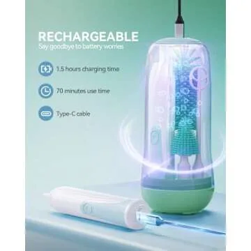 Festiva Electric Bottle Brush Cleaner - Baby Bottle Brush Set with Bottle Brush, Mixing Head, Nipple & Straw Brush, Baby Travel Essential, (Green)