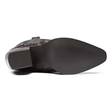 DREAM PAIRS Womens Cowboy Boots Comfortable Pull On Zipper Chunky Heel Pointed Toe Embroidered Western Cowgirl Knee High Boots Girls Ladies Retro Tall Boot,Size 7,Brown/pu,SDKB224W