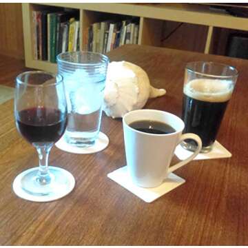 Inkfish and Co. ☆100 Pack 4 Inch Square Blank Coasters Off White Color Heavyweight Cardboard Pulp Board Paper Made in USA Perfect For All Drinks DIY Craft Projects Printing Mini Art Zen Boards