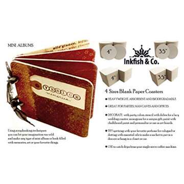 Inkfish and Co. ☆100 Pack 4 Inch Square Blank Coasters Off White Color Heavyweight Cardboard Pulp Board Paper Made in USA Perfect For All Drinks DIY Craft Projects Printing Mini Art Zen Boards