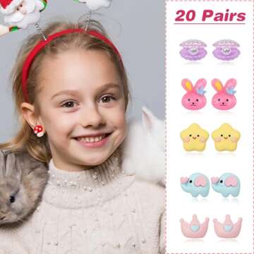 20 Pairs Kids Clip On Earrings for Girls Hypoallergenic Clip On Earrings Cute Rainbow Butterfly Todd...
