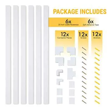 150in Cord Hider Kit - 6-Pack 25in Cable Management for Wall-Mounted TV or Computer Cables - Paintable Wire Covers for Cords by Simple Cord (White)