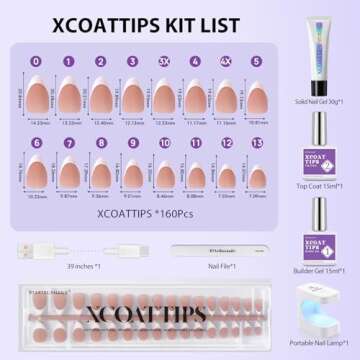 BTArtboxnails French Gel Nail Kit - French Tip Press on Nails Brown Short Almond XCOATTIPS Nail Art