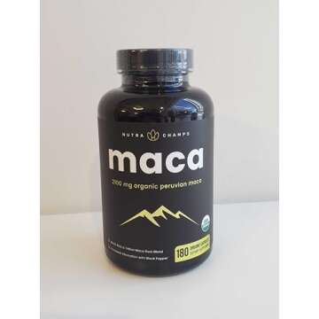 NutraChamps USDA Organic Maca Root Capsules for Women & Men, 2100mg, 180 Capsules, Black, Red & Yellow Peruvian Gelatinized, Highest Potency Maca Root Powder Supplement