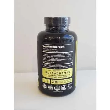 NutraChamps USDA Organic Maca Root Capsules for Women & Men, 2100mg, 180 Capsules, Black, Red & Yellow Peruvian Gelatinized, Highest Potency Maca Root Powder Supplement