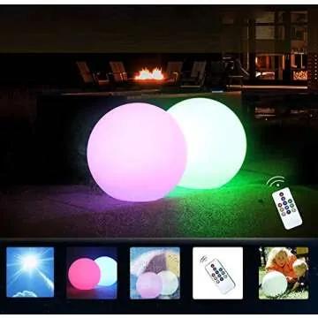 FANOAULEA 12 Inch Solar Ball Light, Outdoor Globe Light with Remote Control, 10 Modes RGB Color Chan...