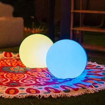 FANOAULEA 12 Inch Solar Ball Light, Outdoor Globe Light with Remote Control, 10 Modes RGB Color Changing, Waterproof Color Glow Solar Gazing Ball Sphere Lamp for Garden Yard Pathway Decor