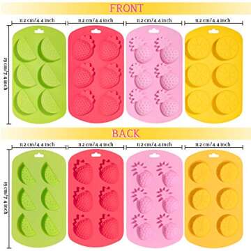 Whaline 4 Pack Fruit Shaped Silicone Mold Pineapple Lemon Watermelon Strawberry Chocolate Candy Baking Mould 3D Summer Fruit Ice Mold for DIY Jelly Fondant Soap Gummy Cake Cupcake Topper Decoration