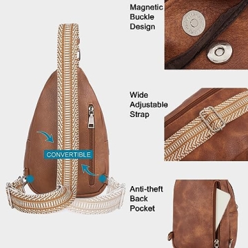 Vegan Leather Sling Bag for Women with Guitar Strap