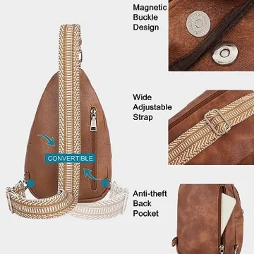 Vegan Leather Sling Bag for Women with Guitar Strap