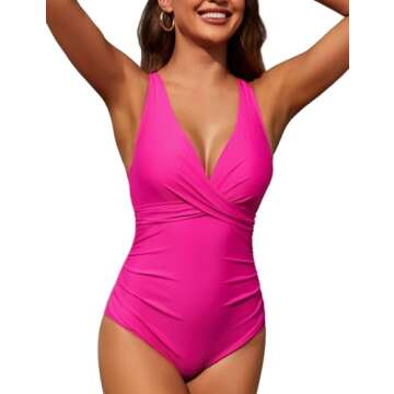 Hilor Underwire Swimsuit for Women Wrap Twist Tummy Control Bathing Suit Hot Pink 14