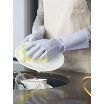 LANON 3 Pairs wahoo Skin-Friendly Cleaning Gloves, Unlined Dishwashing Kitchen Gloves, Reusable, Non-Slip, Icelandic Blue, Medium