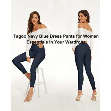 Tagoo Blue Dress Pants for Women Business Casual High Waisted Stretchy Skinny Office Work Ponte Leggings with Pockets