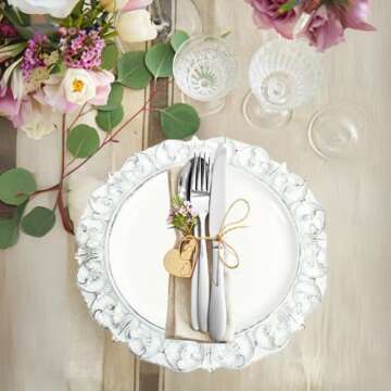 Koyal Wholesale 13” French Provincial Round Acrylic Charger Plates, Set of 12, Antique White Charg...