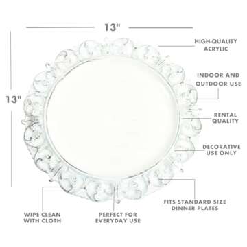 Koyal Wholesale 13” French Provincial Round Acrylic Charger Plates, Set of 12, Antique White Chargers for Dinner Plates, White Charger Plates Bulk Wedding Plastic Charger & Service Plates