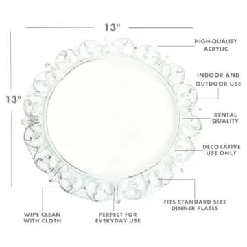 Koyal Wholesale 13” French Provincial Round Acrylic Charger Plates, Set of 12, Antique White Chargers for Dinner Plates, White Charger Plates Bulk Wedding Plastic Charger & Service Plates