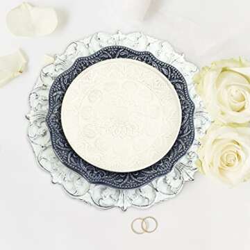 Koyal Wholesale 13” French Provincial Round Acrylic Charger Plates, Set of 12, Antique White Chargers for Dinner Plates, White Charger Plates Bulk Wedding Plastic Charger & Service Plates