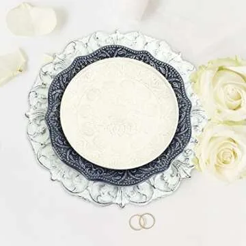 Koyal Wholesale 13” French Provincial Round Acrylic Charger Plates, Set of 12, Antique White Chargers for Dinner Plates, White Charger Plates Bulk Wedding Plastic Charger & Service Plates