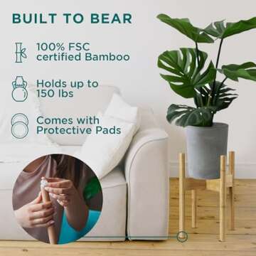 UppWell | Adjustable Wood Plant Stand Indoor | Sturdy Eco-friendly Bamboo | Mid Century Modern Flower & Plant Pot Holder | 8-12 Inch Tall, Large, Short, Small Planter | Plant A Tree With Each Purchase