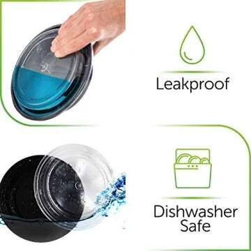 PrepNaturals Reusable Plastic Containers with Lids, 60 Pack, Black, Meal Prep Bowls, Lunch Containers, BPA, PVC and Phthalate Free, Microwave and Freezer Safe