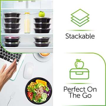 PrepNaturals Reusable Plastic Containers with Lids, 60 Pack, Black, Meal Prep Bowls, Lunch Containers, BPA, PVC and Phthalate Free, Microwave and Freezer Safe